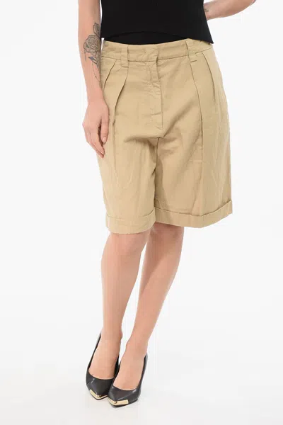 Aspesi Double-pleated Linen Blend Shorts In Beige