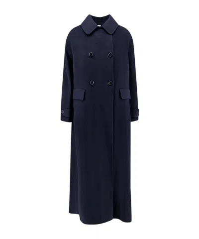 Aspesi Doublebreasted Maxi Coat In Blue