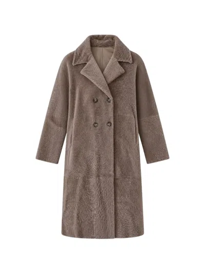 Aspesi Double-breasted Shearling Coat In Brown