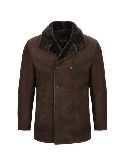 Aspesi Double-breasted Shearling Jacket In Brown