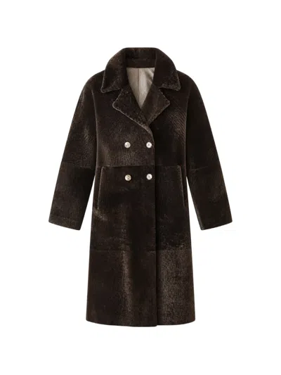 Aspesi Double-breasted Shearling Jacket In Brown