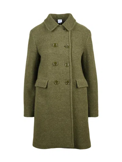 Aspesi Double-breasted Virgin Wool Coat With Quilted Lining In Green