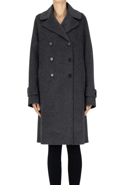 Aspesi Double-breasted Wool Coat In Charcoal
