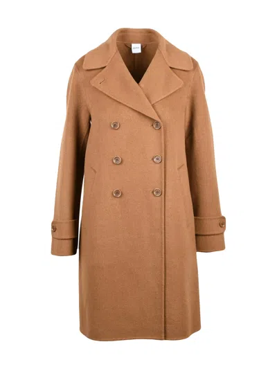 Aspesi Double-breasted Wool Coat With Button Closure And Side Pockets In Brown
