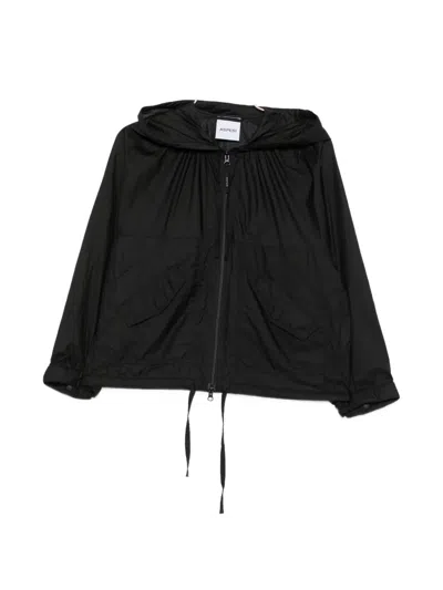 Aspesi Drawstring-hem Hooded Coat In Black