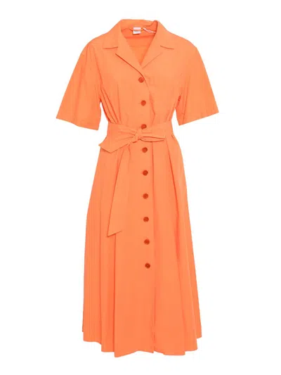 Aspesi Button-down Belted Dress In Orange