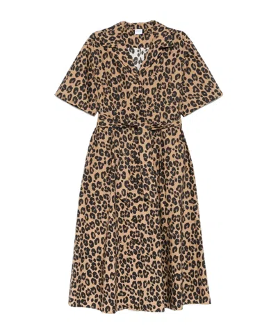 Aspesi Long Dress With Short Sleeves Spotted In Brown