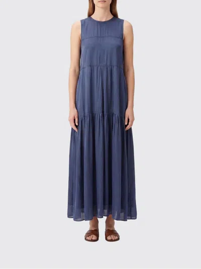 Aspesi Long Dress In Viscose Twill Washed Finish In Blue
