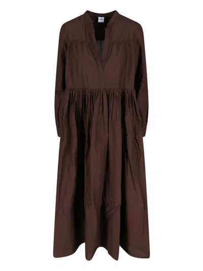 Aspesi Brown Mandarin Collar Maxi Dress In Multi