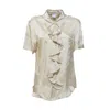 Aspesi Ecru Viscose Short Sleeve Blouse With Ruffles In Neutrals