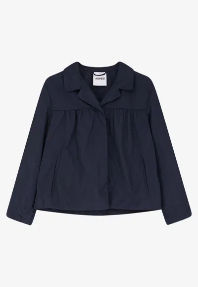 Aspesi Efemera Gathered Trim Blazer In Navy