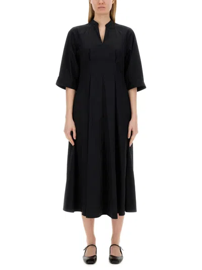 Aspesi Black Solid Band Collar Midi Dress