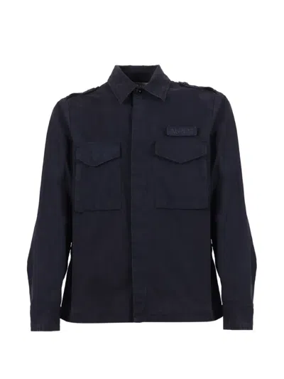 Aspesi Epaulette-detail Flap-pocket Shirt In Blue