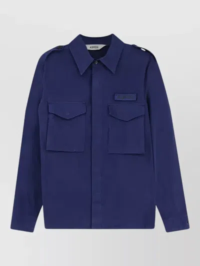 Aspesi Field Cotton Shirt Jacket Lived Effect In Blue