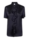 Aspesi Ruffle Short-sleeve Blouse In Azul