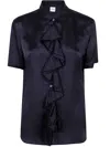 Aspesi Ruffle Short-sleeve Blouse In Blue