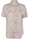 Aspesi Ecru Viscose Short Sleeve Blouse With Ruffles In Natural
