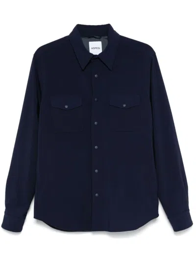 Aspesi Flannel Padded Shirt In Blue