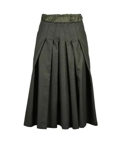 Aspesi Flared Green Viscose Skirt With Structured Pleats And Inner Slip