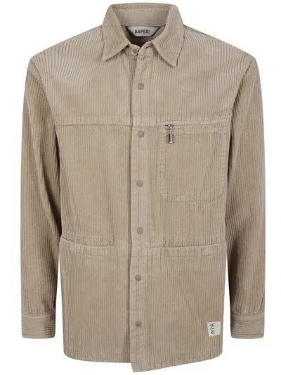 Aspesi Corduroy Zip-pocket Shirt In Brown