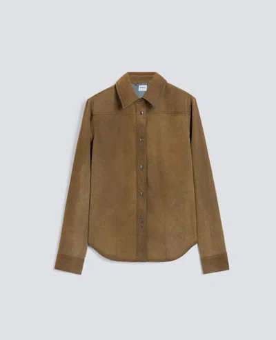 Aspesi Flocked Chambray Shirt With Leather Effect In Brown