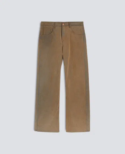 Aspesi Flocked Leather Chambray Trousers In Brown