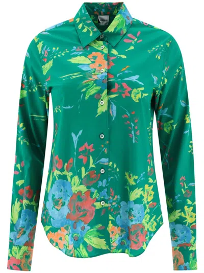 Aspesi Floral Print Round Hem Shirt In Green