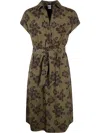 Aspesi Midi Dress With Floral Print And V-neckline In Green