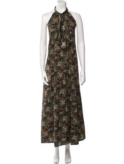 Pre-owned Aspesi Floral Print Long Dress In Brown
