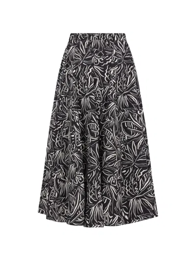 Aspesi Floral-print Midi Skirt In Black