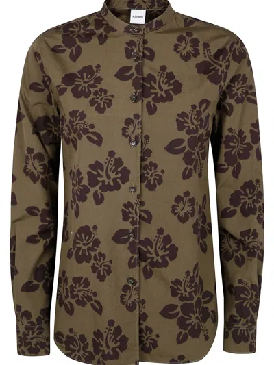 Aspesi Floral-print Shirt In Brown