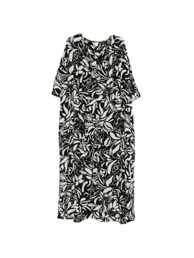 Aspesi Floral-pattern Midi Dress In Black