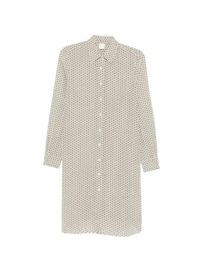 Aspesi Floral-print Long-sleeve Mini Shirt Dress In Neutral