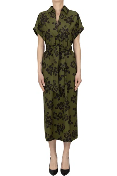 Aspesi Flower Print Cotton Tunic Dress In Green