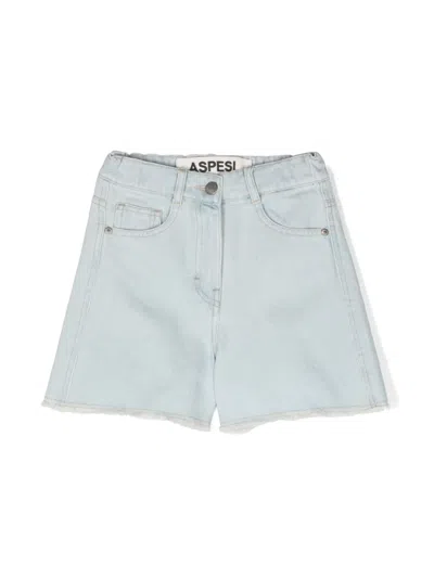 Aspesi Kids' Frayed Denim Shorts In Blue