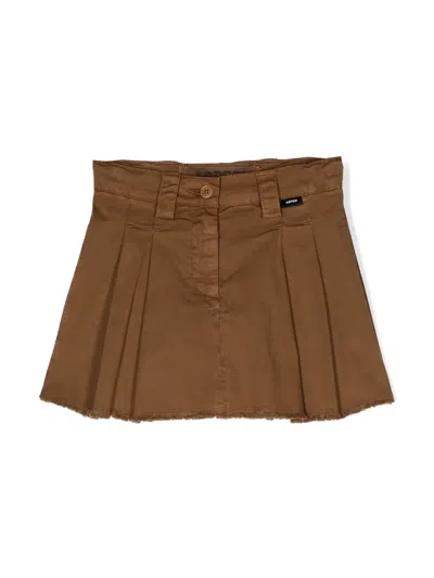 Aspesi Kids' Frayed-hem Pleated Skirt In 褐色
