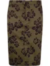 Aspesi Hibiscus Print Cotton Midi Skirt In Green
