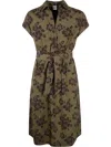 Aspesi Midi Dress With Floral Print And V-neckline In Green