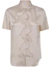 Aspesi Ecru Viscose Short Sleeve Blouse With Ruffles In Beige