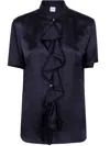 Aspesi Ruffle Short-sleeve Blouse In Blue