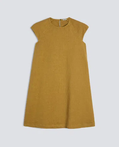 Aspesi Garment-dyed Compact Slub Linen Dress In Brown