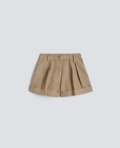 Aspesi Garment-dyed Cotton And Linen Gabardine Shorts In Brown