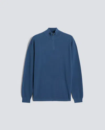 Aspesi Garment-dyed Cotton Pique Stitch Zip Sweater In Blue