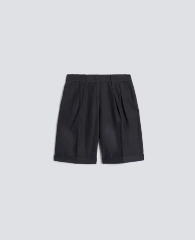 Aspesi Garment-dyed Gabardine Bermuda Shorts In Cotton And Slub Linen In Blue