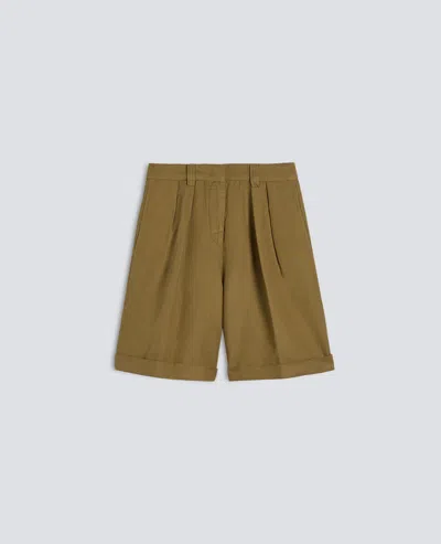 Aspesi Garment-dyed Gabardine Bermuda Shorts In Cotton And Slub Linen In Brown