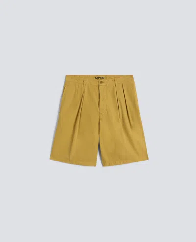 Aspesi Garment-dyed Cotton Canvas Bermuda Shorts In Yellow
