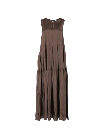 Aspesi Pleated Sleeveless Dress In Brown