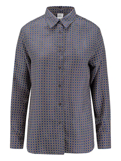 Aspesi Geometric-pattern Silk Shirt In Blue