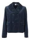 Aspesi Double-breasted Velvet-texture Jacket In Blue