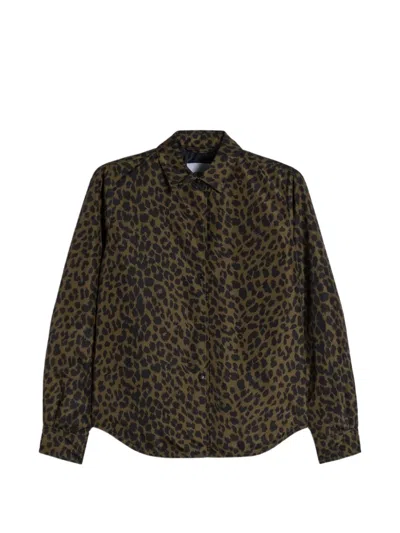 Aspesi Long Sleeve Collared Animal Print Shirt In Brown